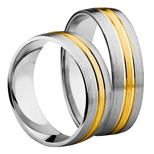 Vigselringar i 14k vitt och gult guld