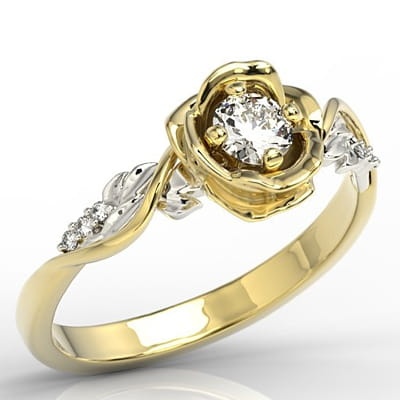 Ring i 14 karat guld i form av en ros med 7 diamanter 0-294ct