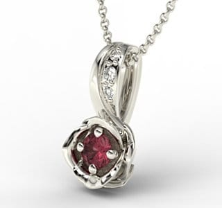 Hängsmycke i vitt guld med en rubin och 3 diamanter på 0,018ct