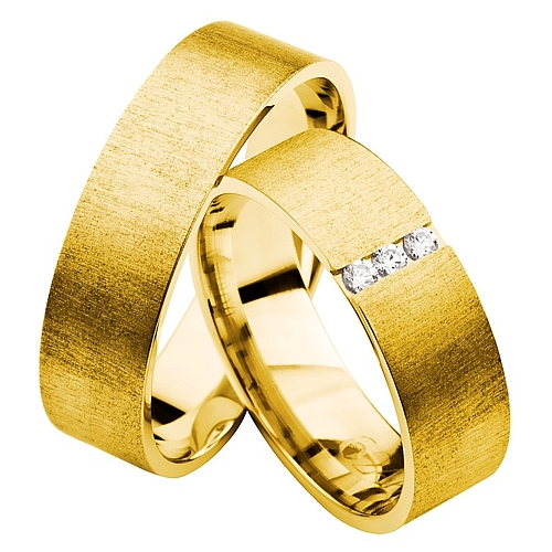 Vigselringar i 18k gult guld med 3 diamanter 0,06ct