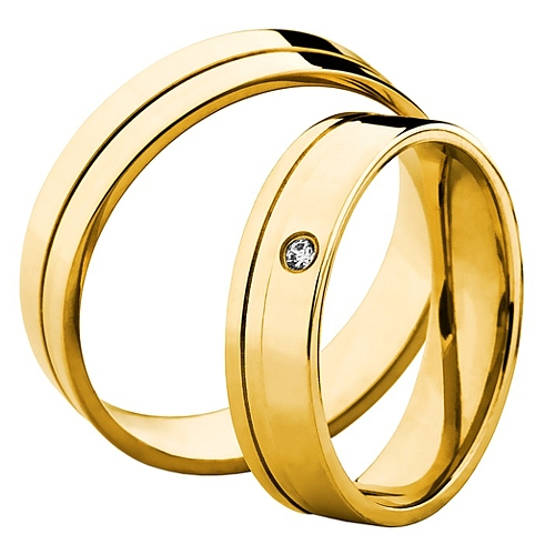 Vigselringar i 18k gult guld med diamant 0,02ct