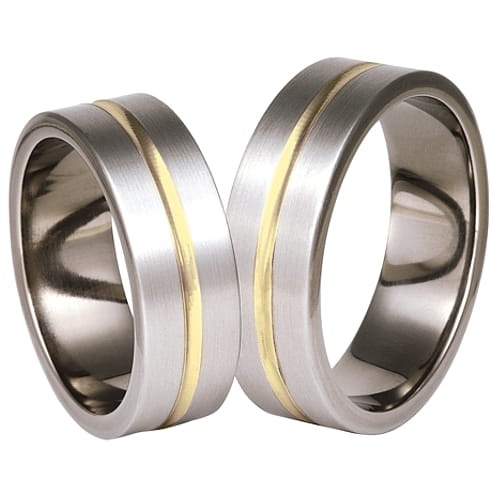 Vigselringar i titan och 18k gult guld