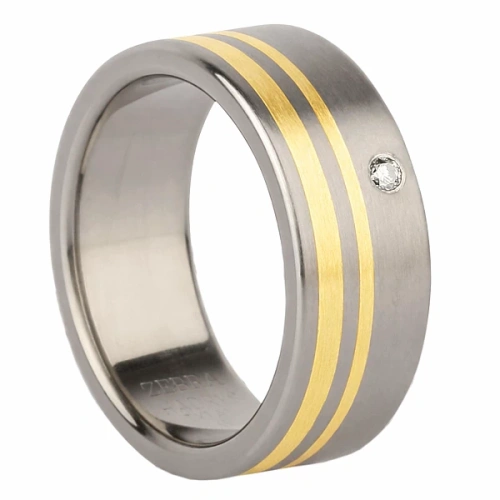 Vigselring i titan och gulguld med diamant 9 mm