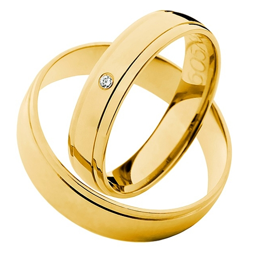 Vigselringar i 14k gult guld med diamant 0,02ct