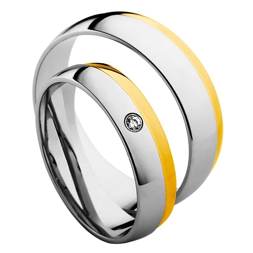 Vigselringar i 14k gult och vitt guld med diamant 0,02ct