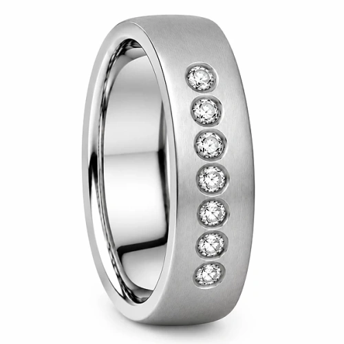 Vigselring i titan med 7 diamanter 0-14ct