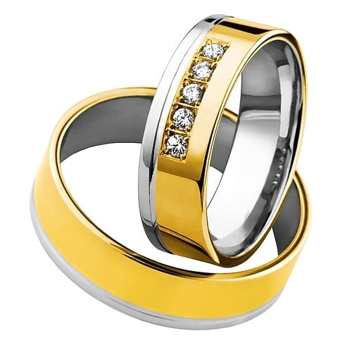 Vigselringar i 14k gult och vitt guld med 5 diamanter 0,10ct