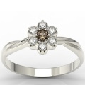 Ring i 14k guld med rökigt kvarts och 6 diamanter på 0,12 ct