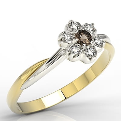 Ring i 14k guld med rökigt kvarts och 6 diamanter på 0-12ct