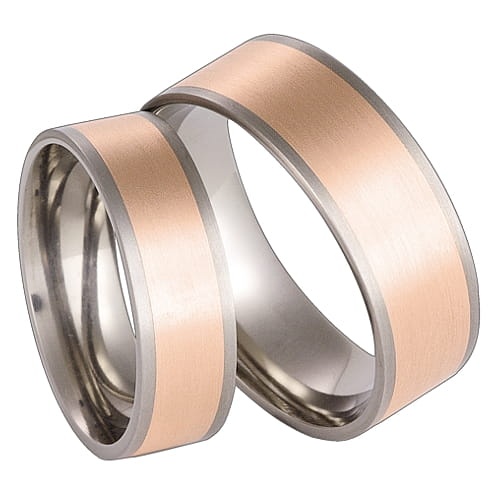 Vigselringar i titan och 14k rött guld