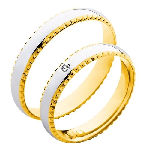 Vigselringar i 14k gult och vitt guld med diamant 0,01ct