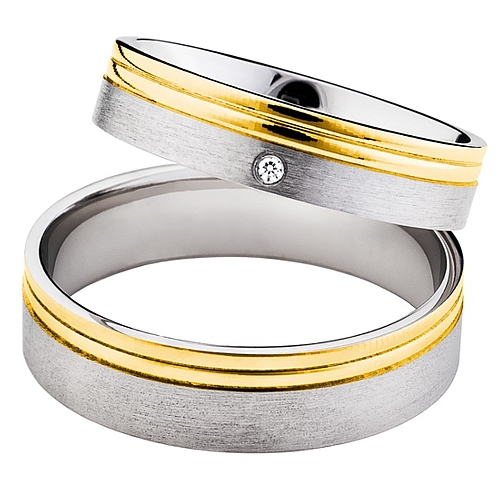 Vigselringar i 14k gult och vitt guld med diamant 0,01ct