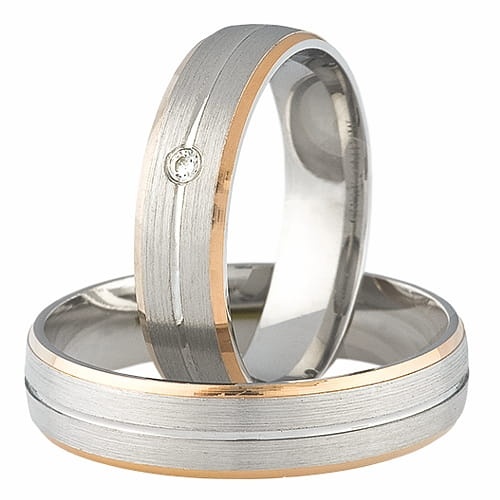 Vigselringar i 14k vitt och rött guld med diamant 0,02ct