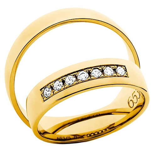 Vigselringar i 18k gult guld med 7 diamanter 0,07ct