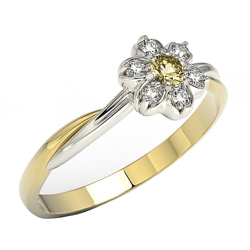 Ring i 14 karat guld med en citrin på 0-08ct och 6 diamanter på 0-12ct