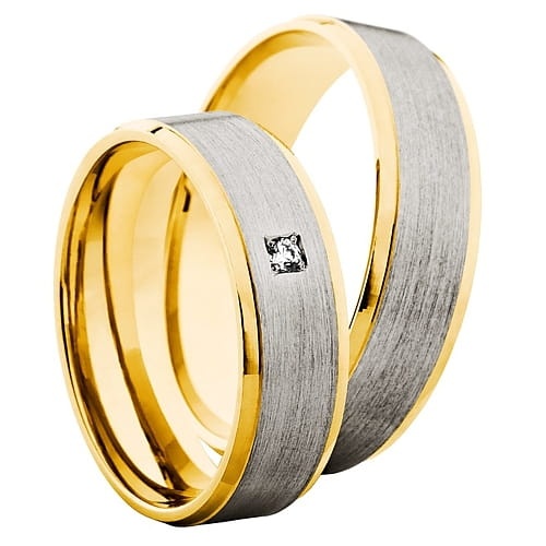 Vigselringar i 14k gult och vitt guld med diamant 0,02ct