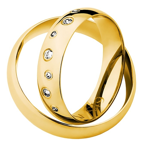 Vigselringar i 18k gult guld med 7 diamanter 0,10ct