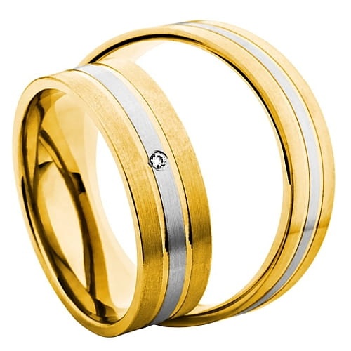 Vigselringar i 14k gult och vitt guld med diamant 0,01ct