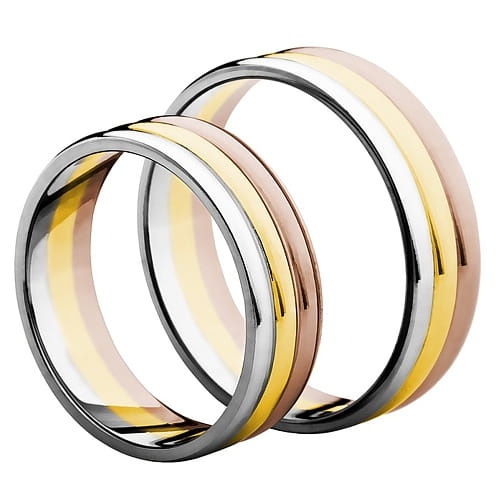 Vigselringar i 14k gult, rött och vitt guld