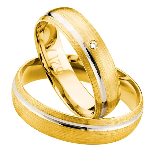 Vigselringar i 14k gult och vitt guld med diamant 0,01ct