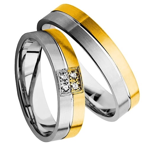 Vigselringar i 14k vitt och gult guld med 4 diamanter 0,04ct