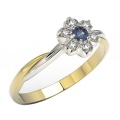 Ring i 14 karats guld med en safir på 0,14ct och 6 diamanter på 0,12ct