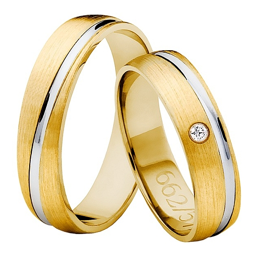 Vigselringar i 14k gult och vitt guld med diamant 0,02ct