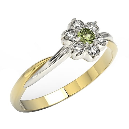 Ring i 14 karats guld med en olivin på 0-08ct och 6 diamanter på 0-12ct