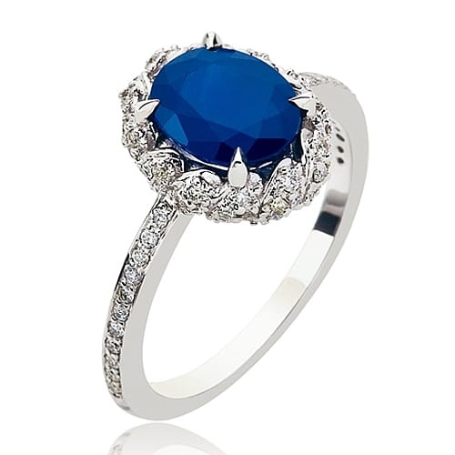 Ring i 14k guld med safir 2ct och 68 diamanter 0-37ct