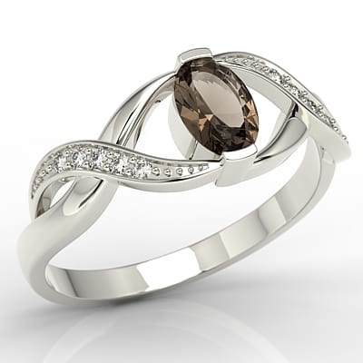 Ring i 14k guld med en rökfärgad kvarts på 0-60ct och 10 diamanter på 0-04ct