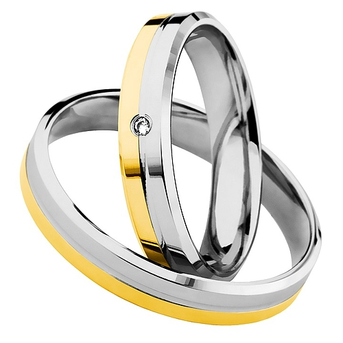 Vigselringar i 14k gult och vitt guld med diamant 0,01ct