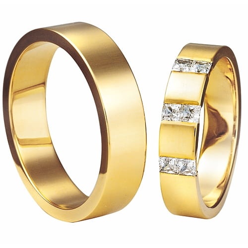 Vigselringar i 18k gult guld med 6 diamanter 0,42ct