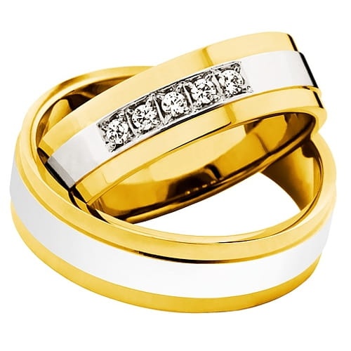 Vigselringar i 14k gult och vitt guld med 5 diamanter 0,10ct