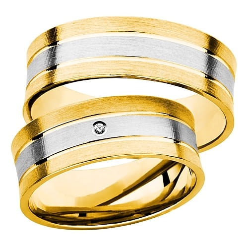 Vigselringar i 14k gult och vitt guld med diamant 0,01ct