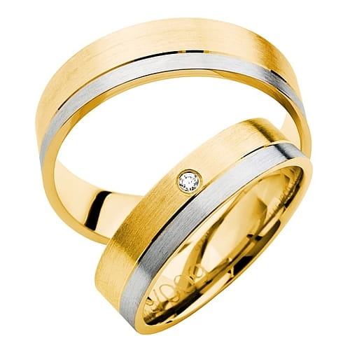 Vigselringar i 14k gult och vitt guld med diamant 0,01ct