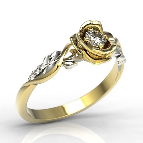 Ring i 14k guld formad som ros med 7 diamanter 0-15ct