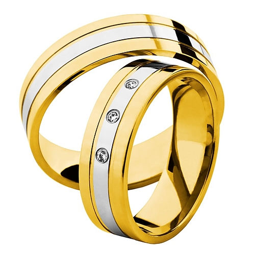 Vigselringar i 14k gult och vitt guld med 3 diamanter 0,03ct