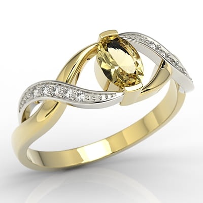 Ring i 14k guld med citrin på 0-60ct och 10 diamanter på 0-04ct