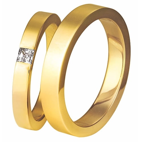 Vigselringar i 18k gult guld med diamant 0,16ct