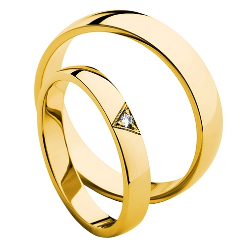 Vigselringar i 18k gult guld med diamant 0,01ct