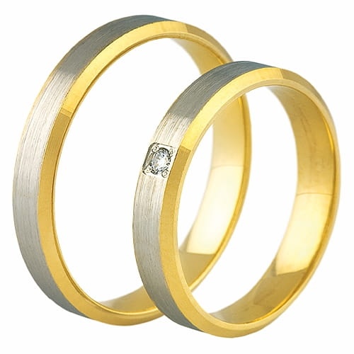 Vigselringar i 14k gult och vitt guld med diamant 0,03ct