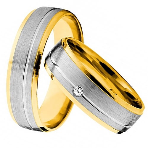 Vigselringar i 14k gult och vitt guld med diamant 0,02ct