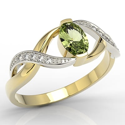 Ring i 14 karats guld med olivin 0-60ct och 10 diamanter 0-04ct