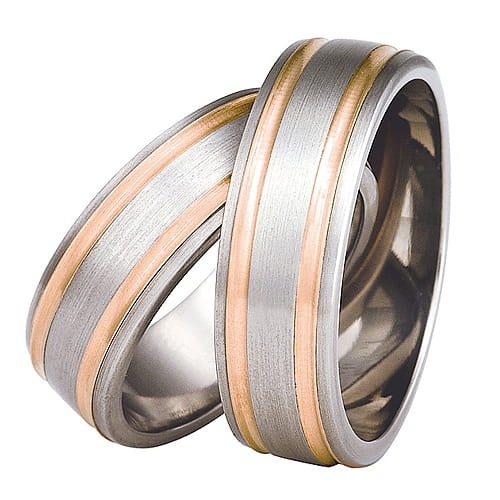 Vigselringar i titan och 14k rött guld