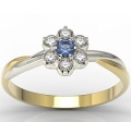 Ring i 14 karats guld med en safir på 0,14ct och 6 diamanter på 0,12ct
